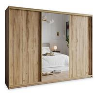 SCHWEBETÜRENSCHRANK TAVI 250/205/60 cm 3-türig mit Spiegel und Schubladen Eiche Wotan - Eiche Wotan/Goldfarben, Holzwerkstoff (250/205/60cm) - MASSENO