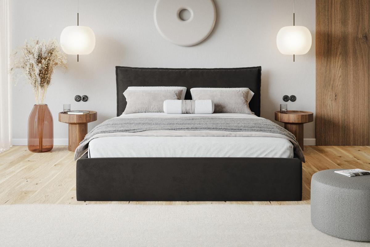 BETT 120x200 - Polsterbett mit Bettkasten und Metallrahmen - Modern Betten - Amor-Samtstoff - Kollektion Rimini - Schwarz - Schwarz, Holz/Textil (120/200cm) - Alpi-Möbel