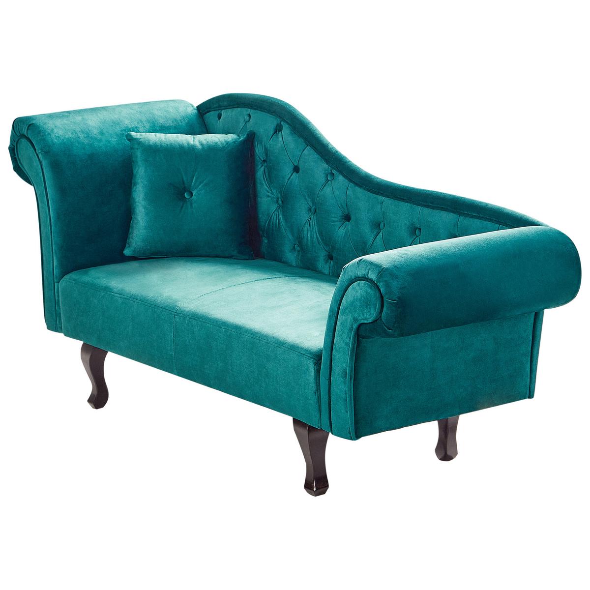 CHAISELONGUE-LINKSSEITIGE Samtstoff Smaragdgrün mit Kissen Lattes Ii - Smaragdgrün/Braun, Textil (192/81/59cm) - Beliani