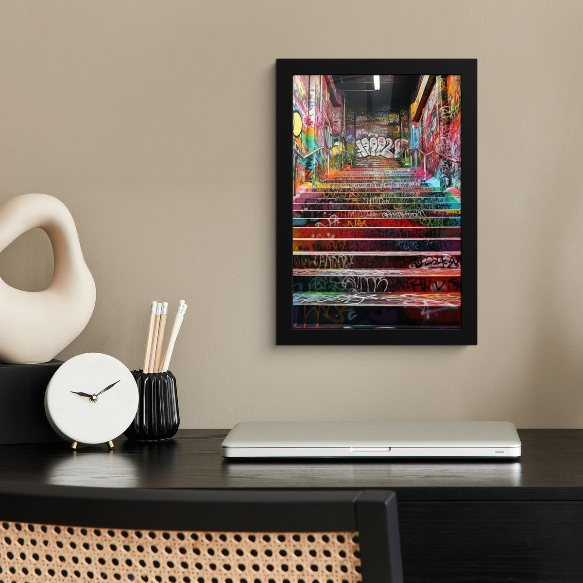 POSTER MIT RAHMEN Treppe - Graffiti - Farben - Kunst Poster 20x30 cm - Multicolor, Papier (20/30cm) - MuchoWow