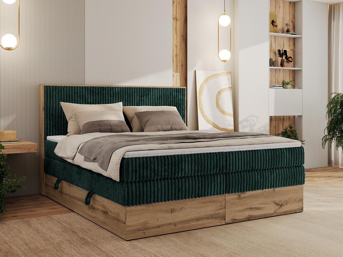 BOXBETT WOOD CLASSIC KING 160/200 - Dunkelgrün Cord - H4 - Dunkelgrün, Textil (160/200cm) - MKS
