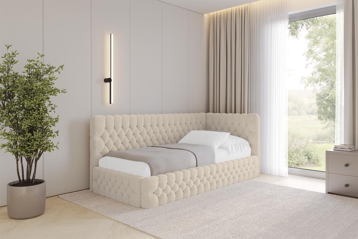 EINZELLBETT Jugendbett mit Bettkasten und Matratze H3/H4, Links - MULY 100x200 Dunkelbeige - Cappuccino, Holzwerkstoff/Textil (100/200cm) - ALTDECOR