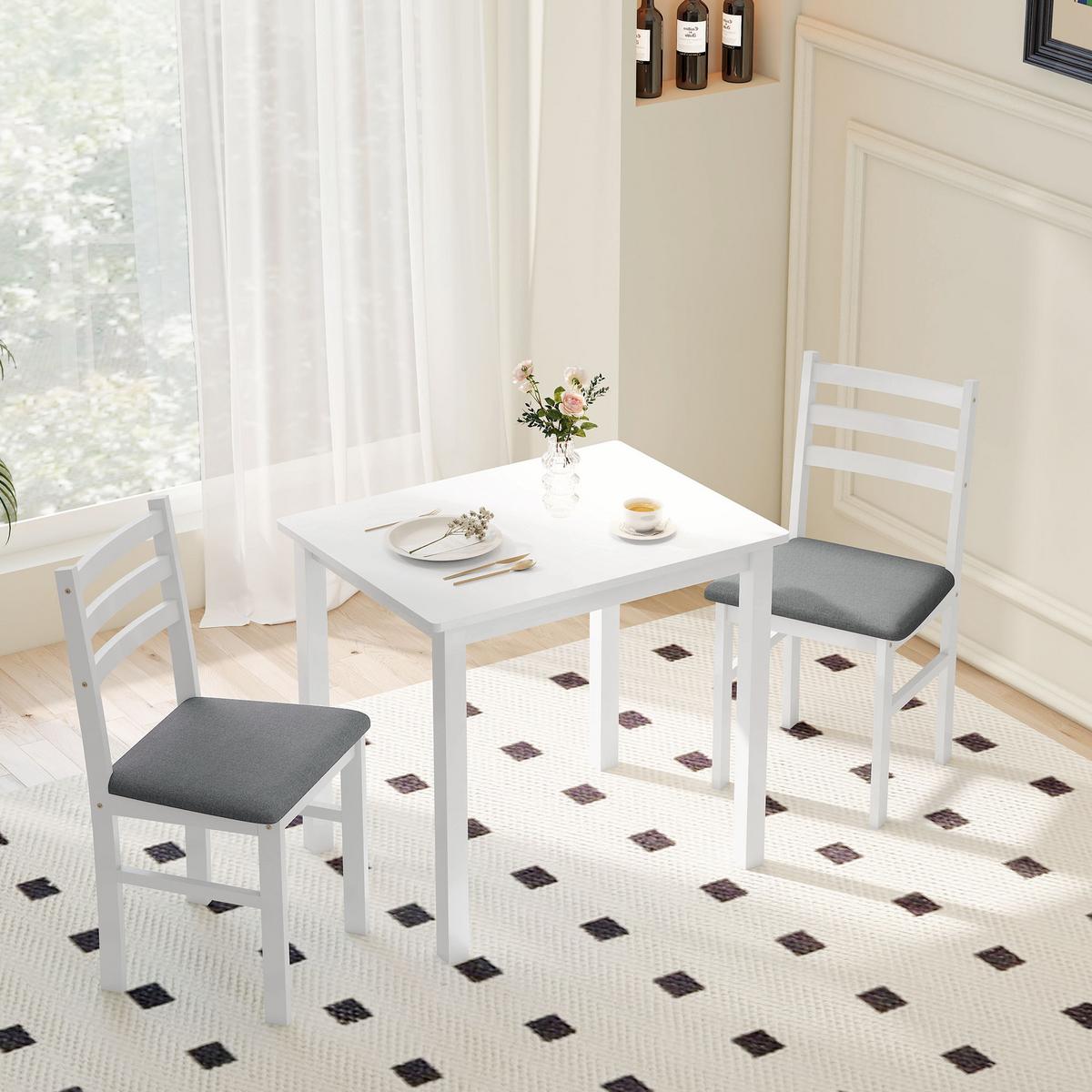 ESSGRUPPE 3er Set Kautschukholz MDF Weiß - Weiß/Grau, Holz/Textil (60/74.5/80cm) - HOMCOM