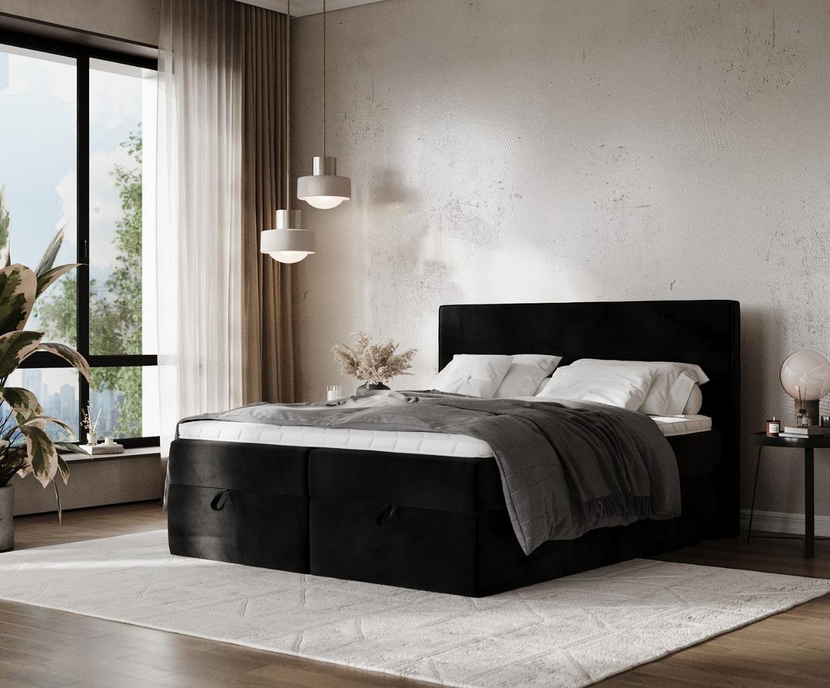 BOXBETT Velma 140/200 cm Schwarz im Kronos Stoff - Schwarz, Holz/Holzwerkstoff (140/200cm) - AltaBeds