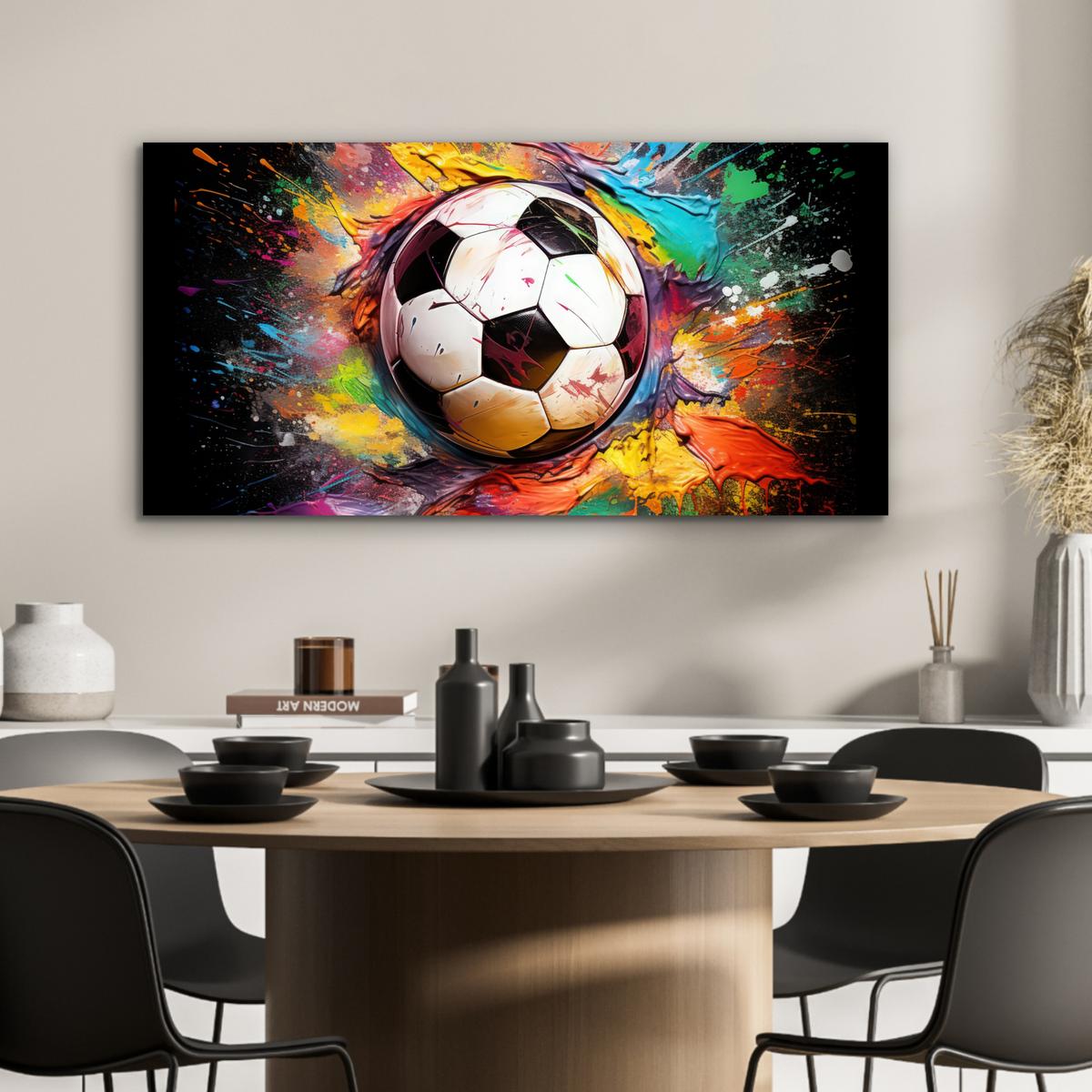 METALLBILD Fußball - Farbe - Farben - Schwarz - Weiß 80x40 cm - Weiß, Metall (80/40cm) - MuchoWow