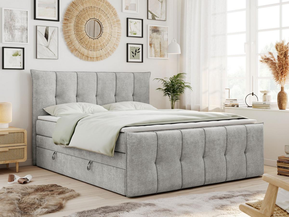 BOXSPRINGBETT PREMIUM 11 KING 160/200 Hellgrau Struktur - H3 - Hellgrau, Holz/Textil (160/200cm) - MKS