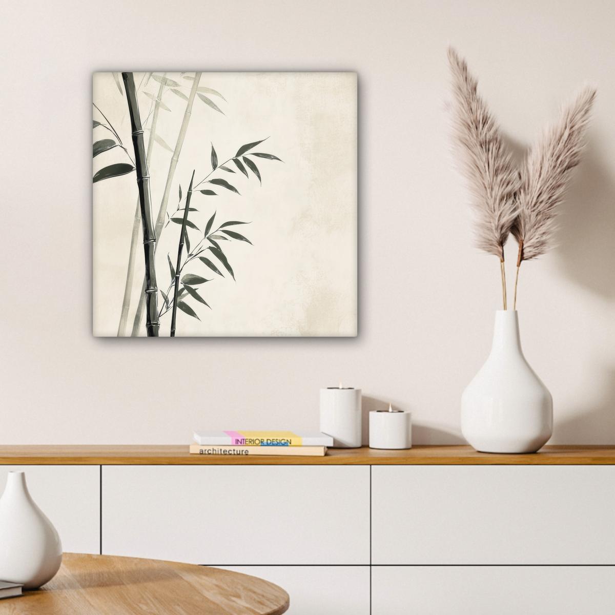 LEINWANDBILD Japandi - Bambus - Beige Wandbild Wohnzimmer 50x50 cm - Eukalyptusholzfarben, Textil (50/50cm) - MuchoWow