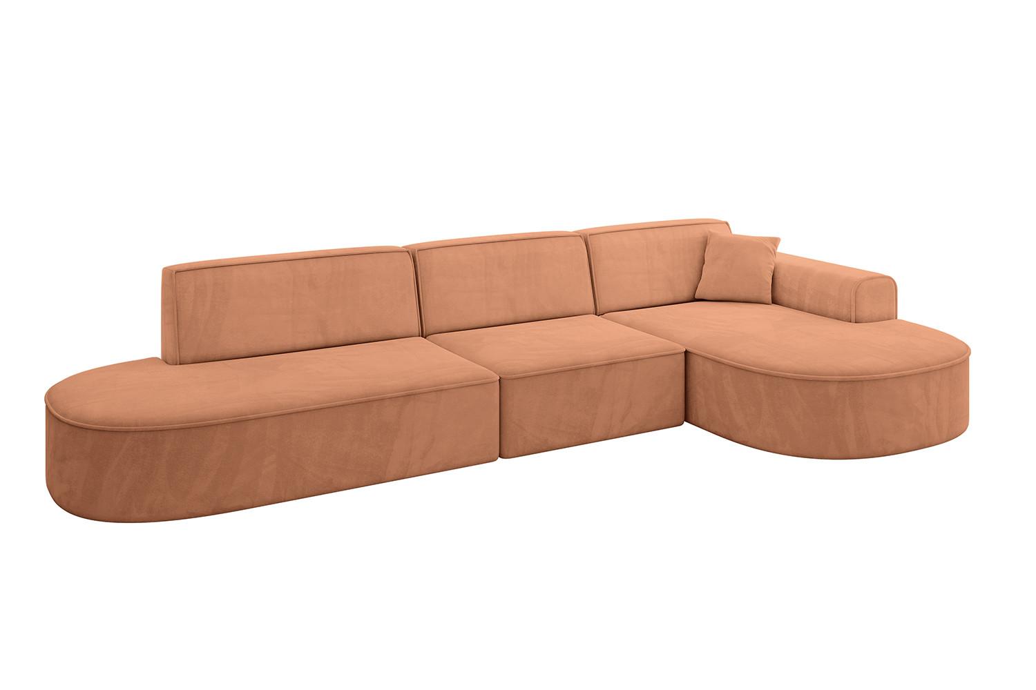 ECKSOFA Ottomane Rechts MARI-L2 - 328x171x79 cm Orange Velours - Schwarz/Orange, Holzwerkstoff/Kunststoff (171/328cm) - ALTDECOR