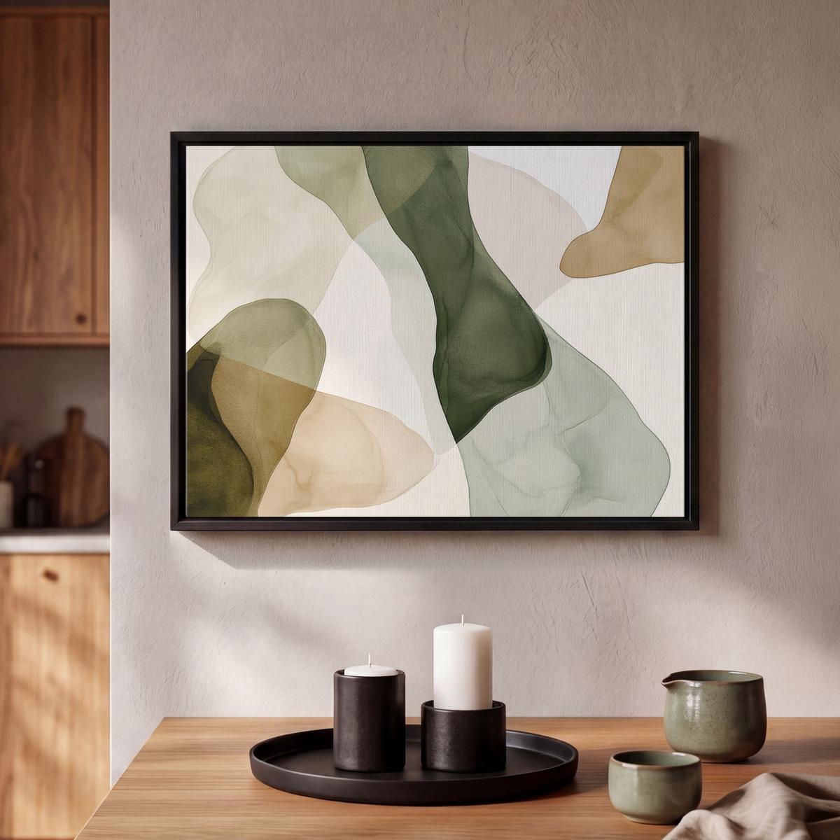 LEINWAND Bilder mit Rahmen - Japandi - Abstrakt - Grün - 40x30 - Salbeigrün, Textil (40/30cm) - MuchoWow