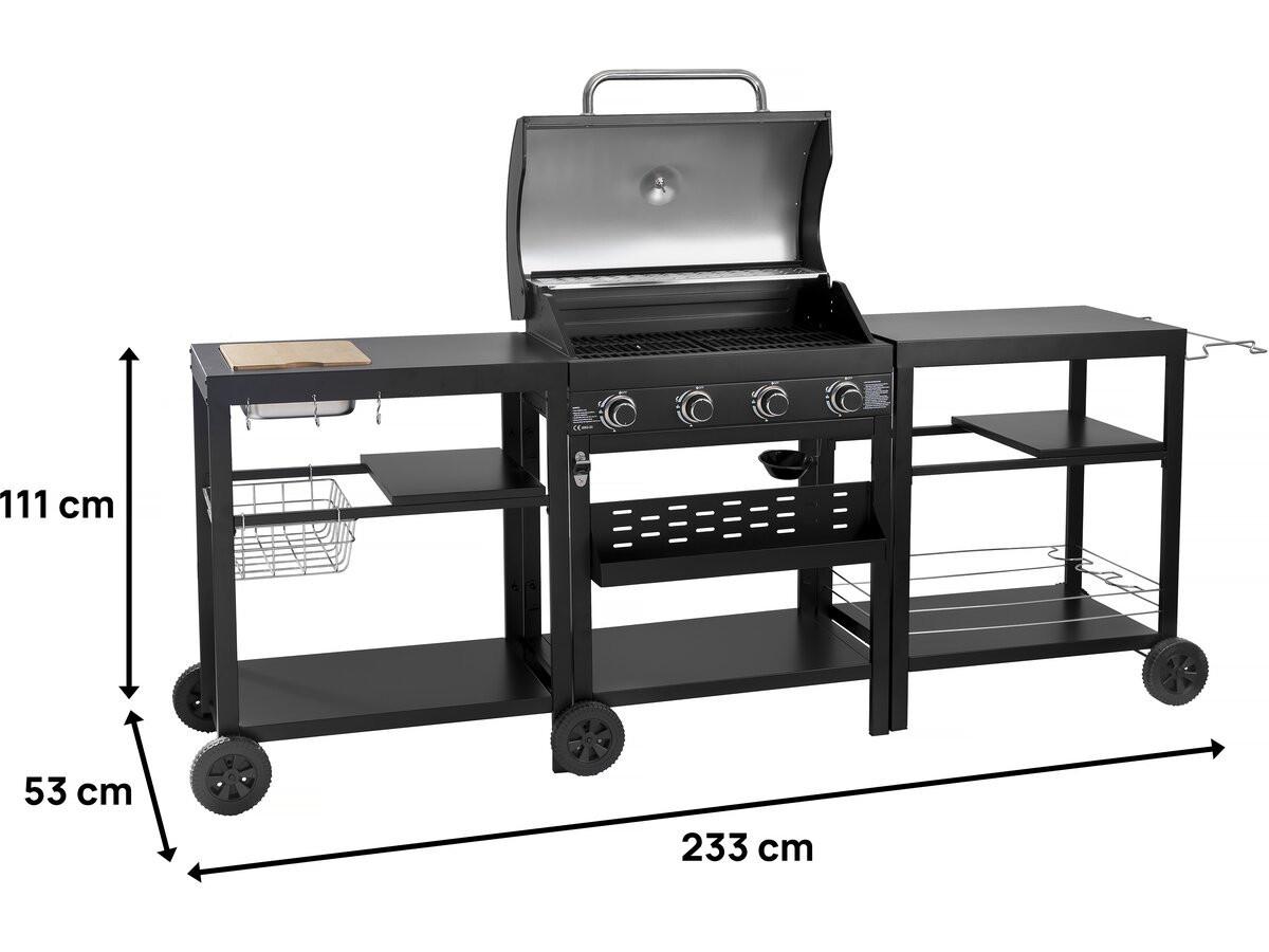 GASGRILL barbecue à gaz cuisine d'extérieur - 12 kw - 4 brûleurs - noir Schwarz - Grau, Metall (53/111/233cm) - Habitat Garten