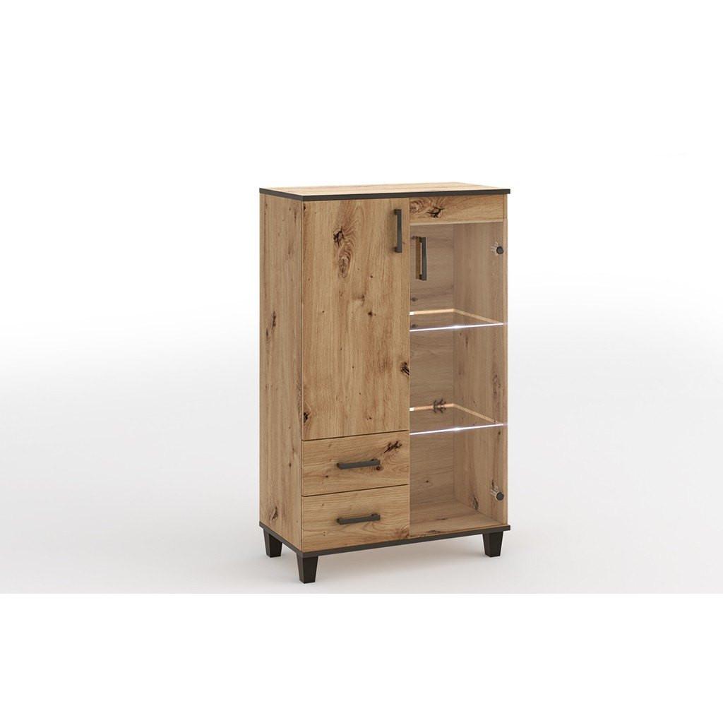 KOMMODE CORTEZA 80/132/40cm mit 2 Schubladen 2 Türen Eiche Artisan - Eiche Artisan, Holzwerkstoff (80/132/40cm) - MASSENO