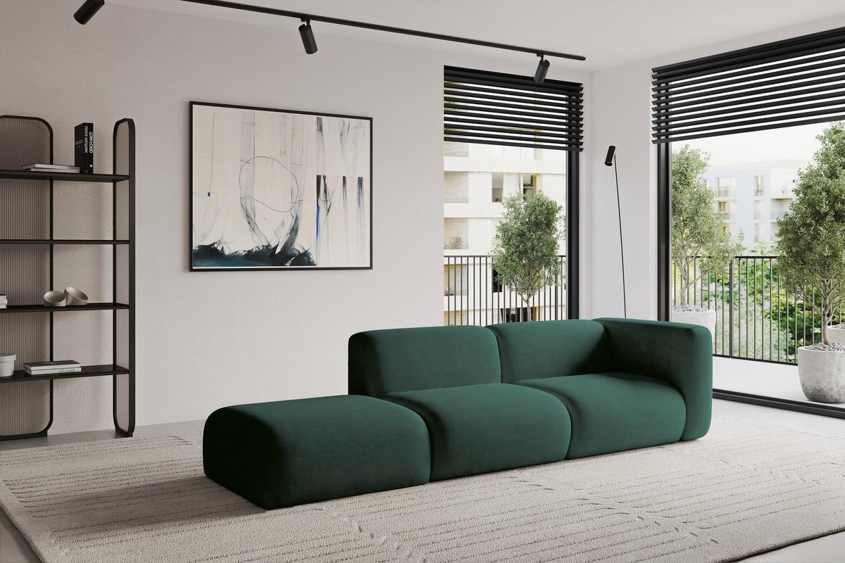 SOFA Ottomane Rechts MIRA-S3 296x89x70 Grün Velours - Dunkelgrün/Schwarz, Holzwerkstoff/Kunststoff (296/70/89cm) - ALTDECOR