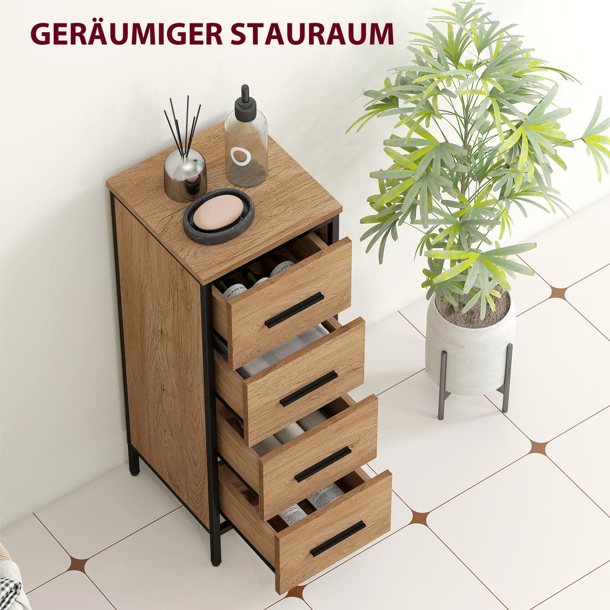 BADSCHRANK MDF Stahl Eiche - Eichefarben/Schwarz, Holzwerkstoff/Metall (30/82/30cm) - HOMCOM