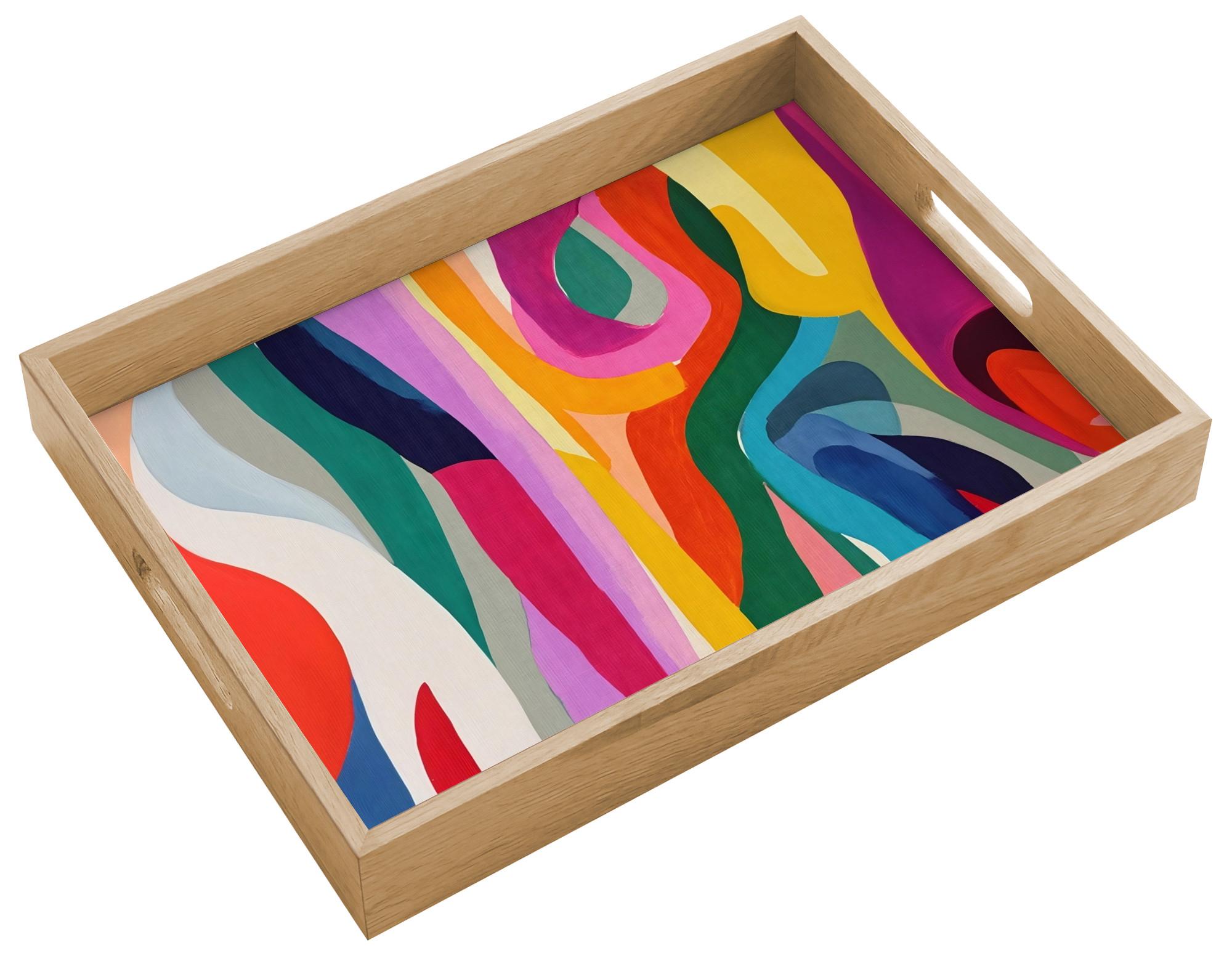 TABLETT Abstrakt - Bunt - Wellen - Linien 40x30 cm - Multicolor, Holz (40/5/5cm) - OnlyWow