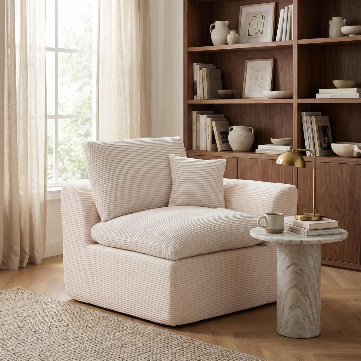 SESSEL Cord-Sofa mit Federkern-Polsterung und Kissen, Montagefrei - Beige, Textil (101/84/102cm) - Urban Meuble