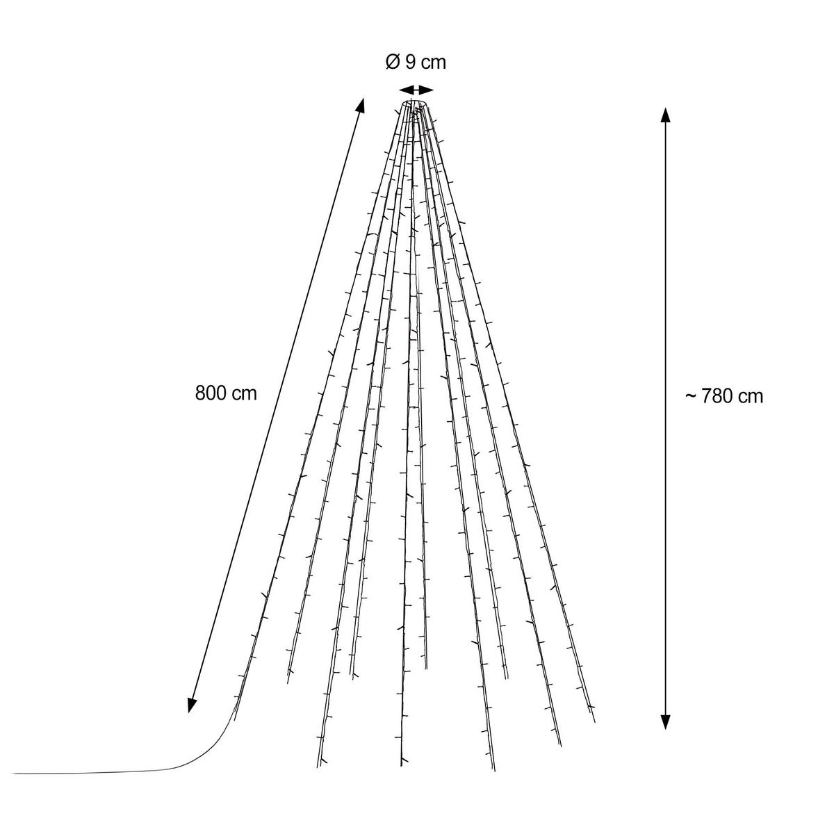 FAHNENMAST LICHTERKETTE 10 Stränge à 8m 360LED Warmweiß Schwarz Aussen - Schwarz, Kunststoff (800cm) - ECD-Germany
