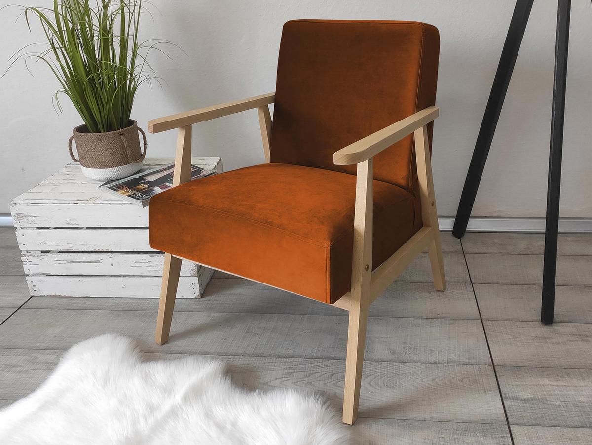 SESSEL Retro - Bronzefarben/Naturfarben, Holz/Textil (59/76/67cm) - MIRJAN24