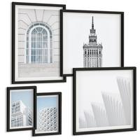 BILDER SET 5er Set - 50x50 cm & 20x30 cm & 40x60 cm Schwarzer Rahmen - Moderne Architekturgeometrie - Schwarz, Kunststoff (40/60cm) - TULUP