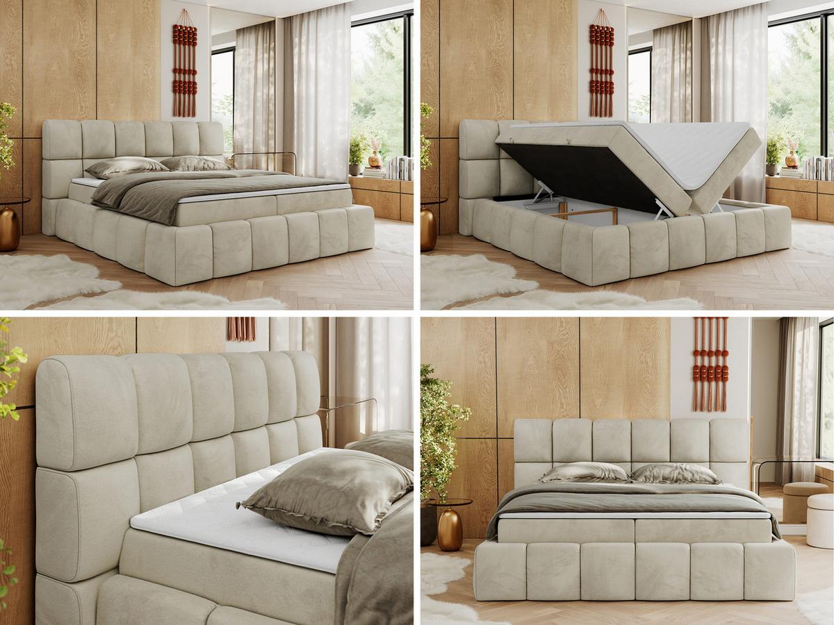 BOXBETT NIRA 180/200 - Beige Velvet - H3 - Beige, Holz/Textil (180/200cm) - MKS