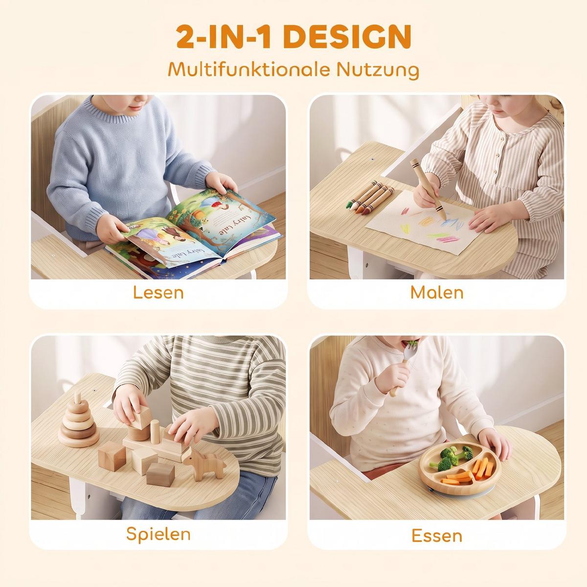 KINDERTISCH-MIT-STUHL MDF Vliesstoff Weiß - Weiß, Holzwerkstoff (51/59/58.5cm) - AIYAPLAY