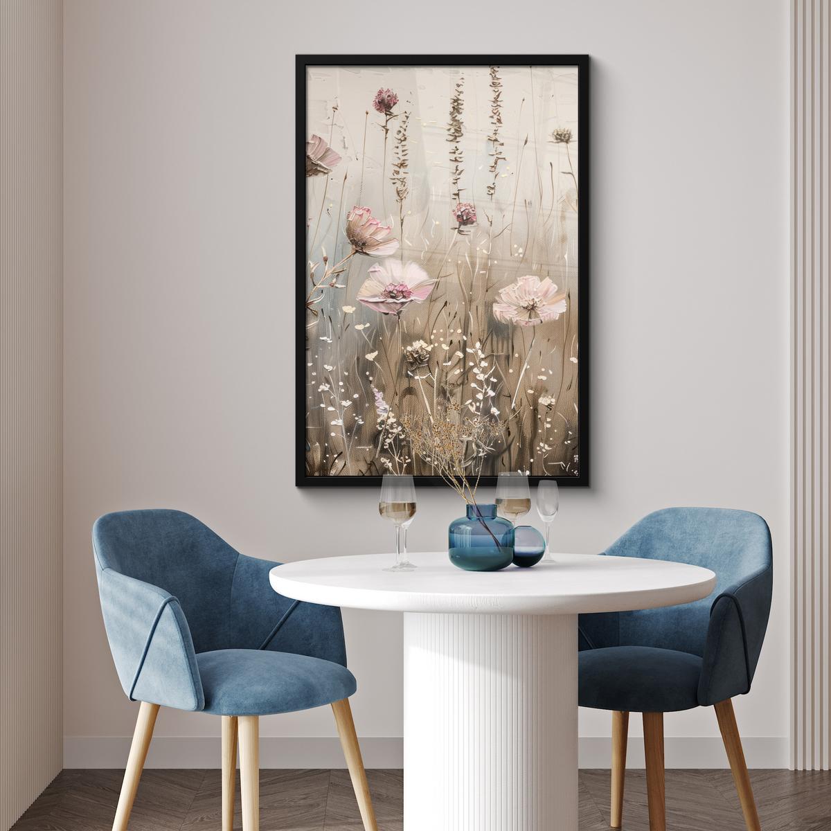 POSTER MIT RAHMENGERAHMTES BILD Blumen - Rosa - Modern - Beige 60x90 cm - Beige, Papier (60/90cm) - MuchoWow