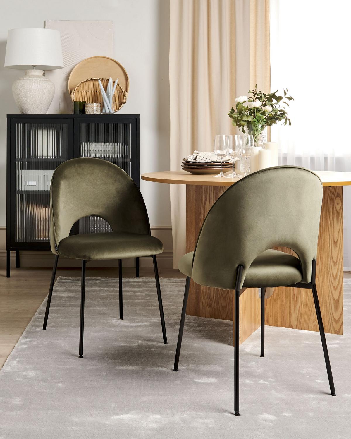 ESSZIMMERSTUHL 2er-Set Samtstoff grün Covelo - Schwarz/Grün, Textil (46/84/45cm) - Beliani