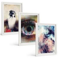 BILDER SET 3er Set - 40x60 cm Weißer Rahmen - Porträt einer Frau mit abstrakten Emotionen - Weiß, Kunststoff (40/60cm) - TULUP
