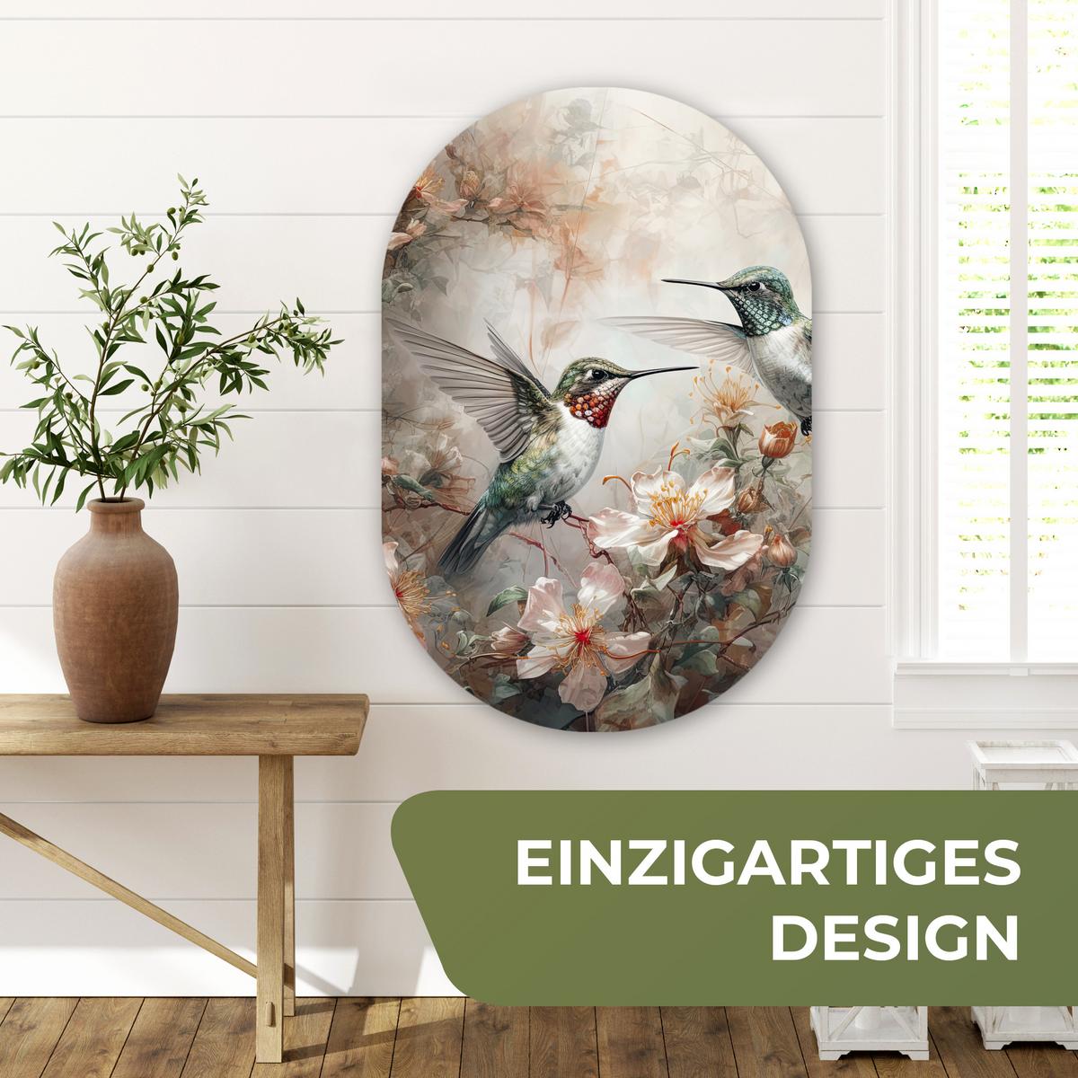 WANDBILD Kolibri - Vögel - Blumen - Pflanzen Wanddeko Schlafzimmer 60x90 cm - Hellgrün, Kunststoff (60/90cm) - MuchoWow