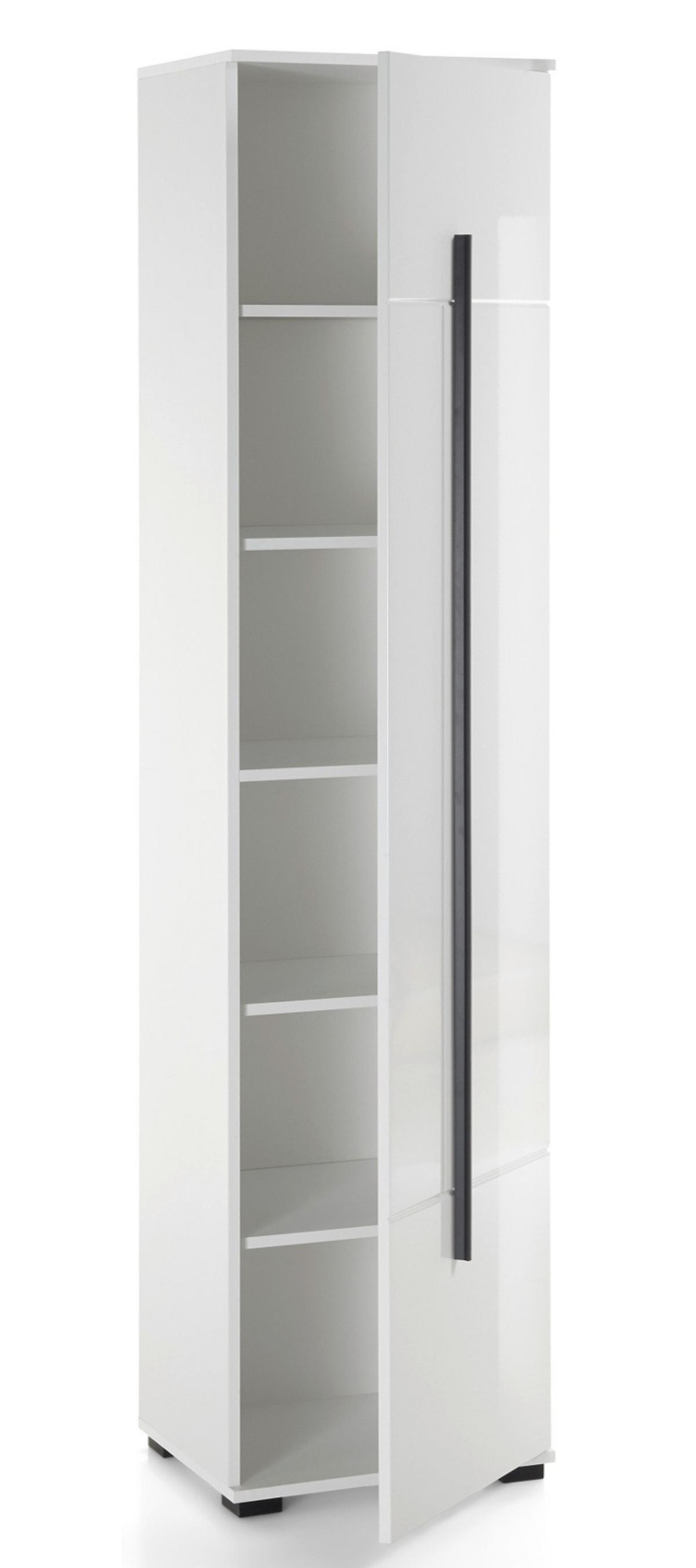 BAD-HOCHSCHRANK weiß Hochglanz, Badschrank 45 x 200 cm mit viel Stauraum - Weiß Hochglanz/Schwarz, Holzwerkstoff/Kunststoff (45/200/35cm) - Furn.Design