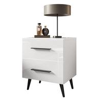 NACHTTISCH AURA LUX mit Hochglanzplatte auf Beinen – Beinfarbe: Schwarz - Schwarz/Weiß, Holzwerkstoff (45/55/39cm) - Lookway