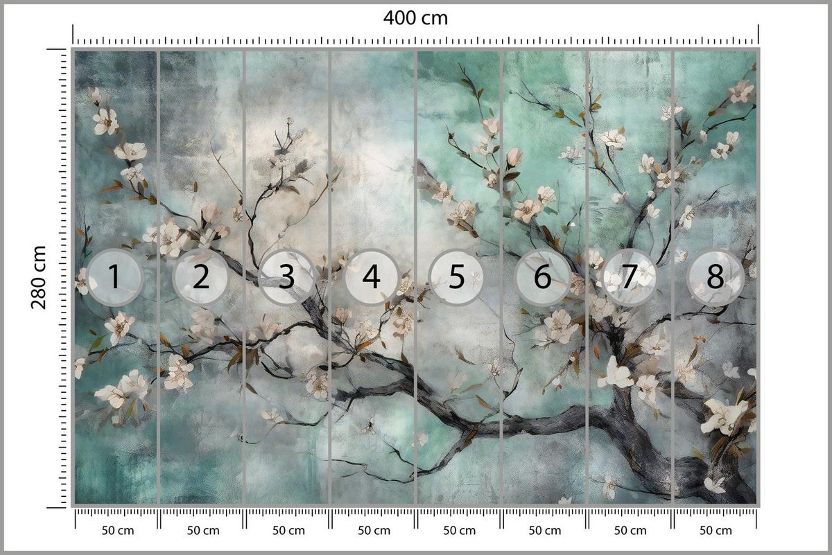 FOTOTAPETE für Schlafzimmer Abstrakte Kirschblüten Beton Pflanzen 400x280 - Beige/Braun, Papier (400/280cm) - Muralo