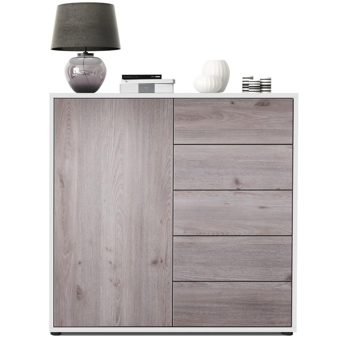 KOMMODE Ben Front in Eiche Nordic - Silbereichenfarben, Holzwerkstoff (79/74/36cm) - Vladon