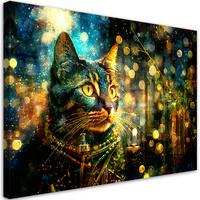LEINWANDBILD Katze auf abstraktem Hintergrund 100x70cm - Lila, Textil (100/70cm) - Feeby