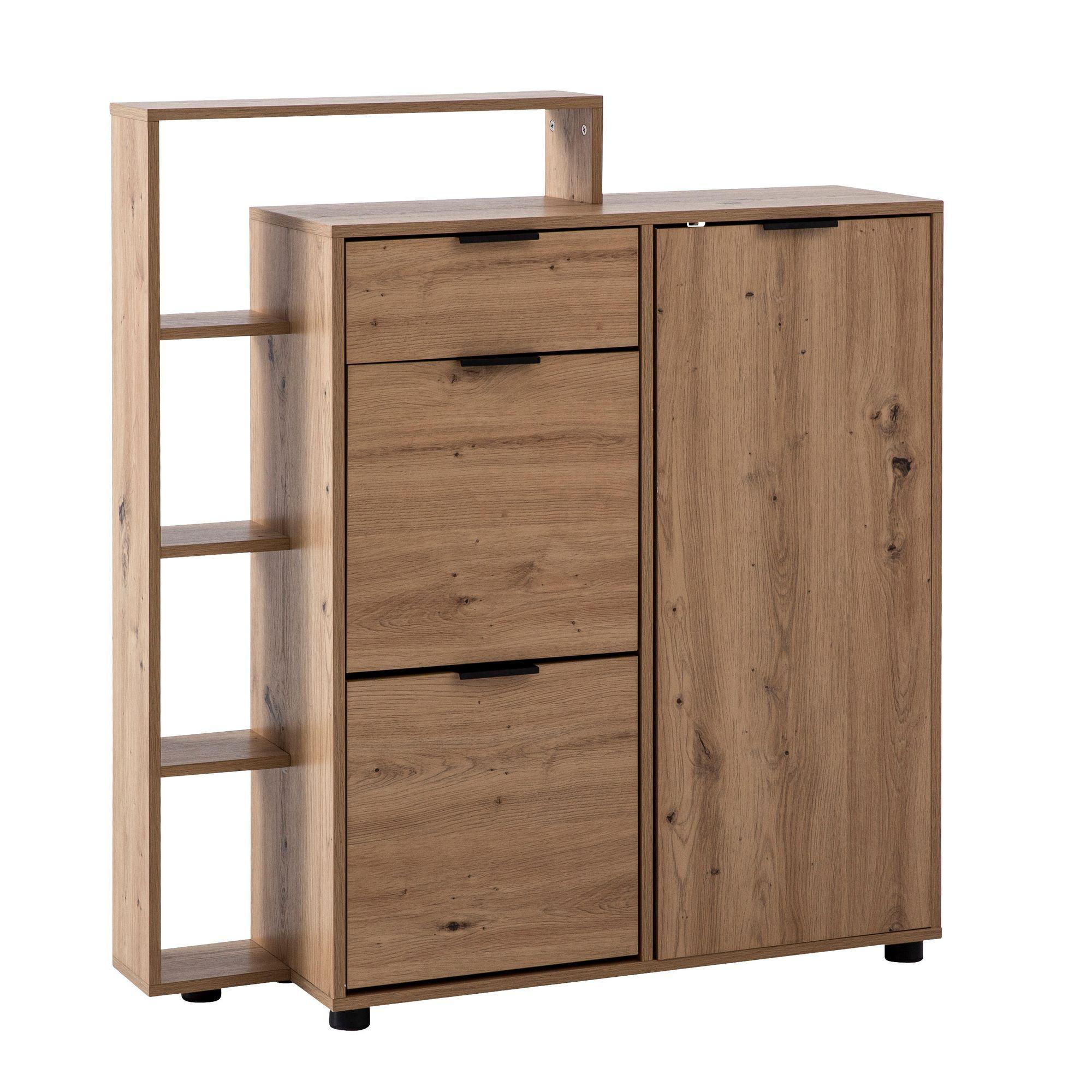 SCHUHSCHRANK – Eiche-Dekor, 98x110x30 cm, geschlossen, mit Schublade - Schwarz/Braun, Kunststoff (98/110/30cm) - KADIMA DESIGN