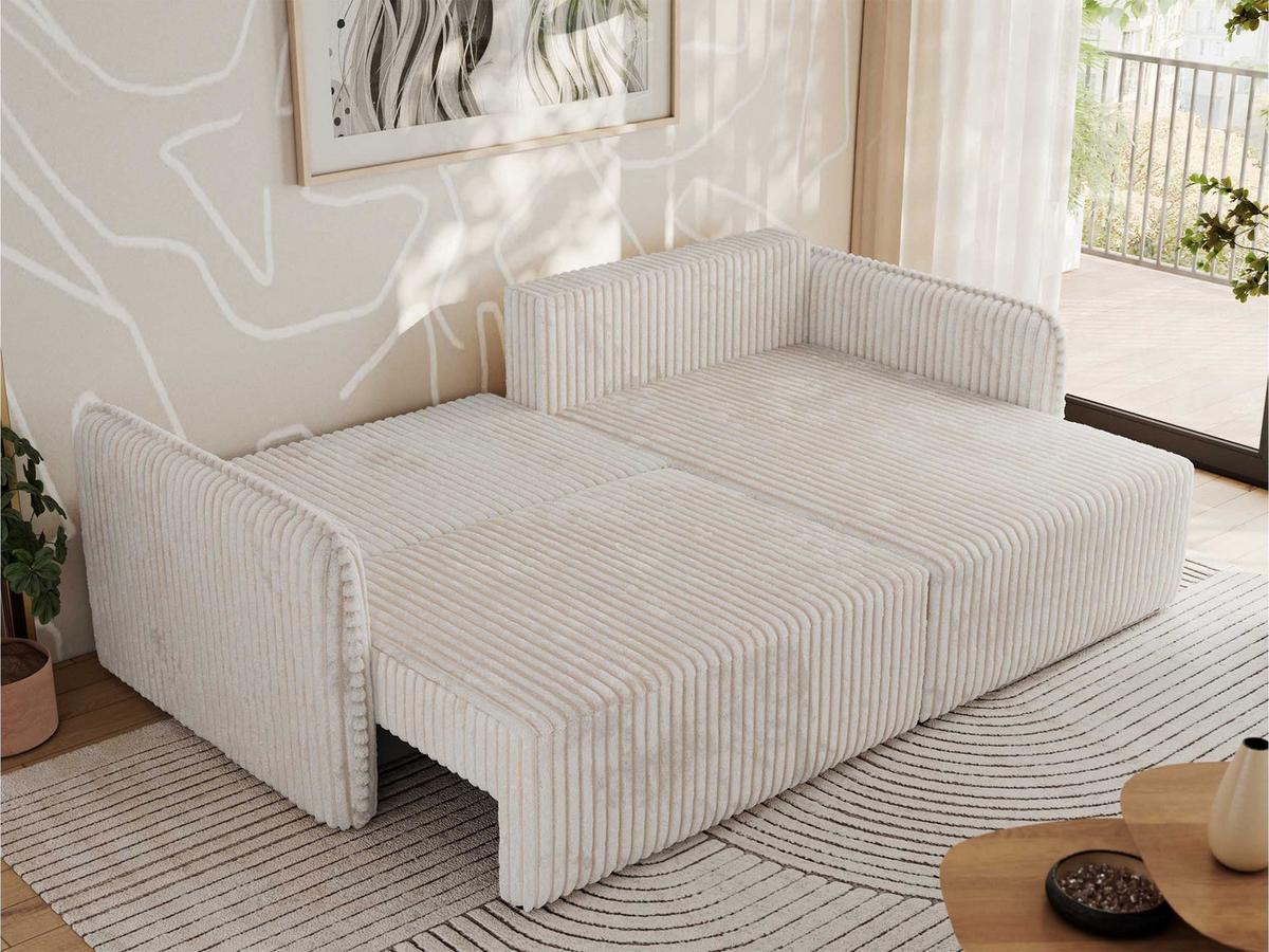 ECKSCHLAFSOFA MESTO L Beige Cord - rechts - Beige/Schwarz, Kunststoff/Textil (147/227cm) - MKS
