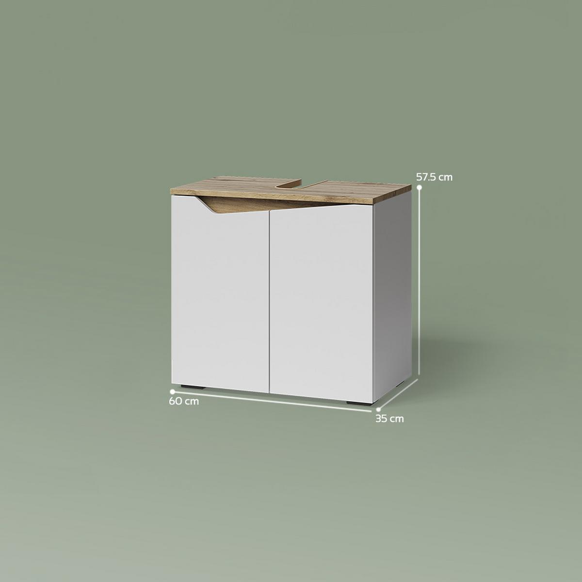 WASCHBECKENUNTERSCHRANK Timavo Weiß 60 x 57.5 cm mit 2 Türen - Weiß, Holzwerkstoff (60/57.5/35cm) - Livinity®