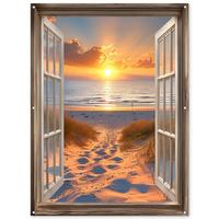 GARTENPOSTER Durchblick - Strand - Dünen - Sonnenuntergang Gartendekoration 120x160 cm - Orange, Kunststoff (120/160/0.2cm) - OnlyWow