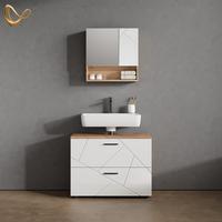 BADMÖBEL-SET Ronco Weiß Hochglanz/Goldkraft Eiche 2 Teile - Honigeiche/Weiß Hochglanz, Holzwerkstoff (80/55/41cm) - Livinity®
