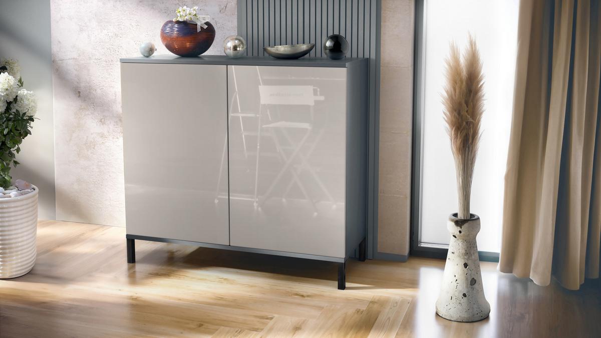 KOMMODE Skadu Sandgrau Hochglanz - Sandfarben, Holzwerkstoff (92.5/83.5/35cm) - Vladon