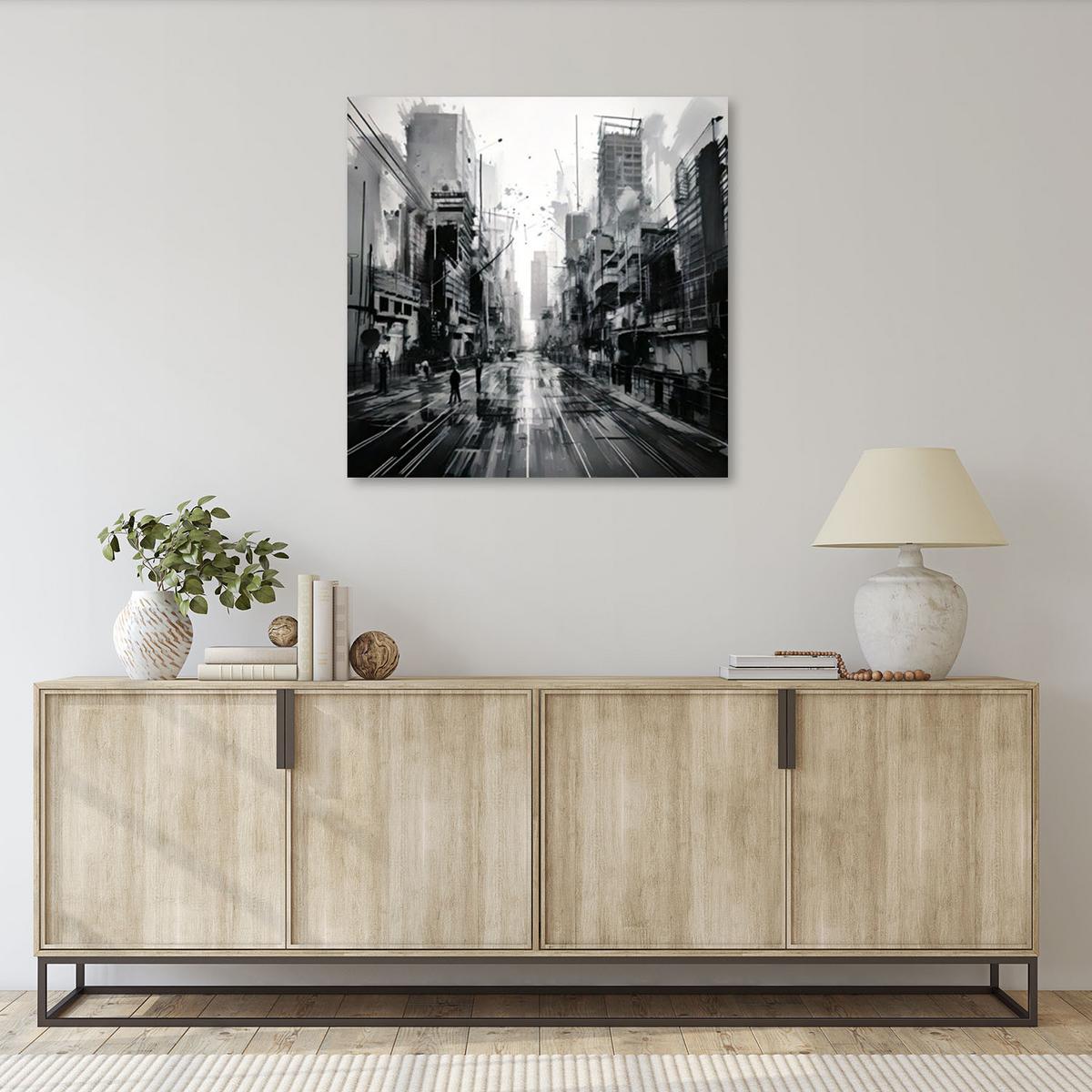 LEINWANDBILD Straße Stadt Architektur 50x50cm - Schwarz, Textil (50/50cm) - Feeby