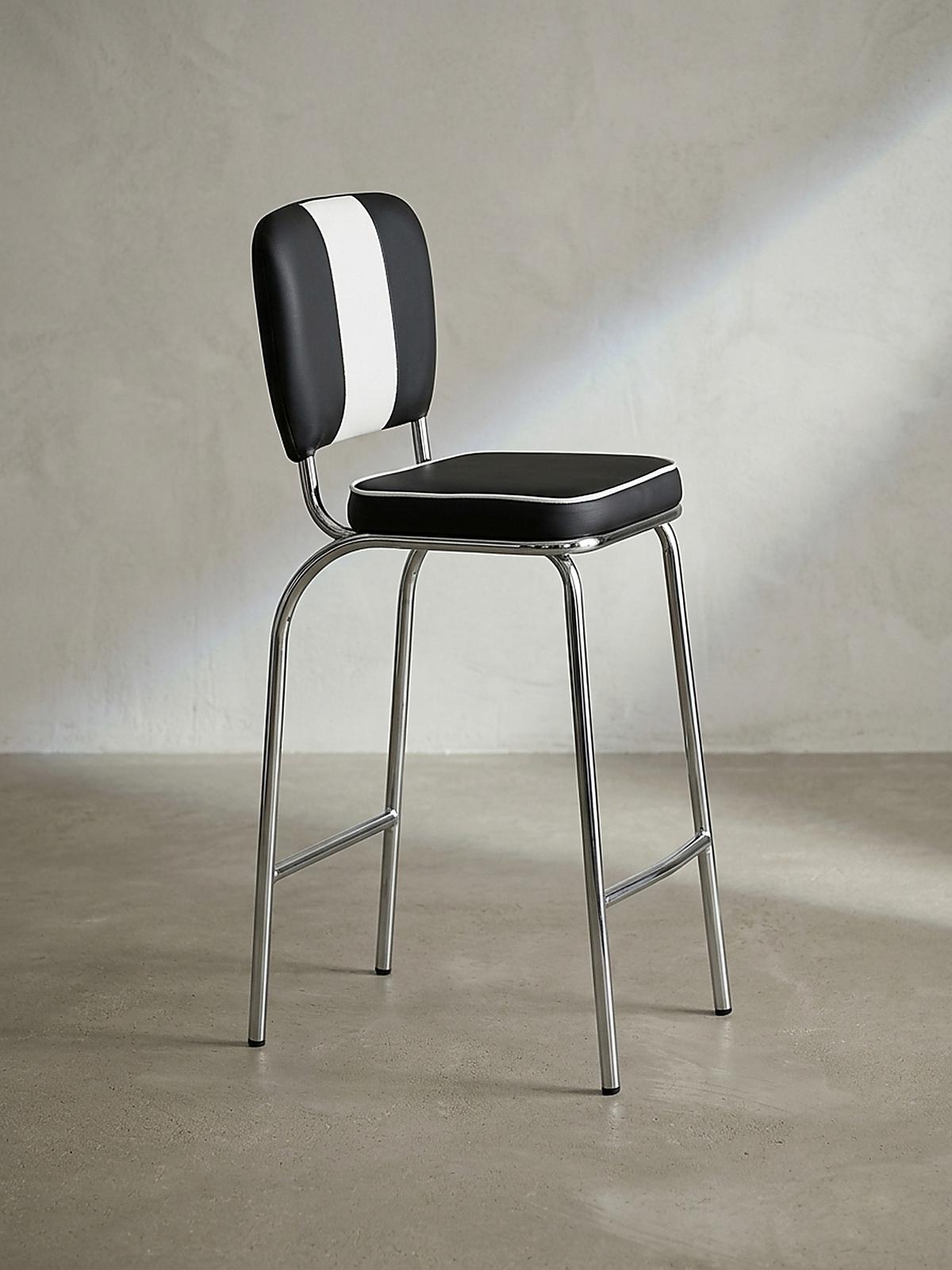 BARHOCKER Kunstleder Chromfuß Retro, Schwarz 40x38x110 cm - Silberfarben/Schwarz, Kunststoff/Textil (40/110/38cm) - KADIMA DESIGN
