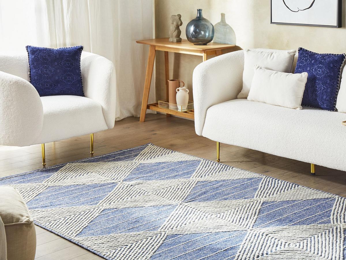 KURZFLOR-TEPPICH Datca 200/200 cm - Blau, Textil (200/200cm) - Beliani