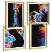 BILDER SET 4er Set - 50x50 cm & 40x60 cm Goldrahmen - Farbenfrohe Abstraktionen, Gesichter, Formen - Goldfarben, Kunststoff (50/50cm) - TULUP