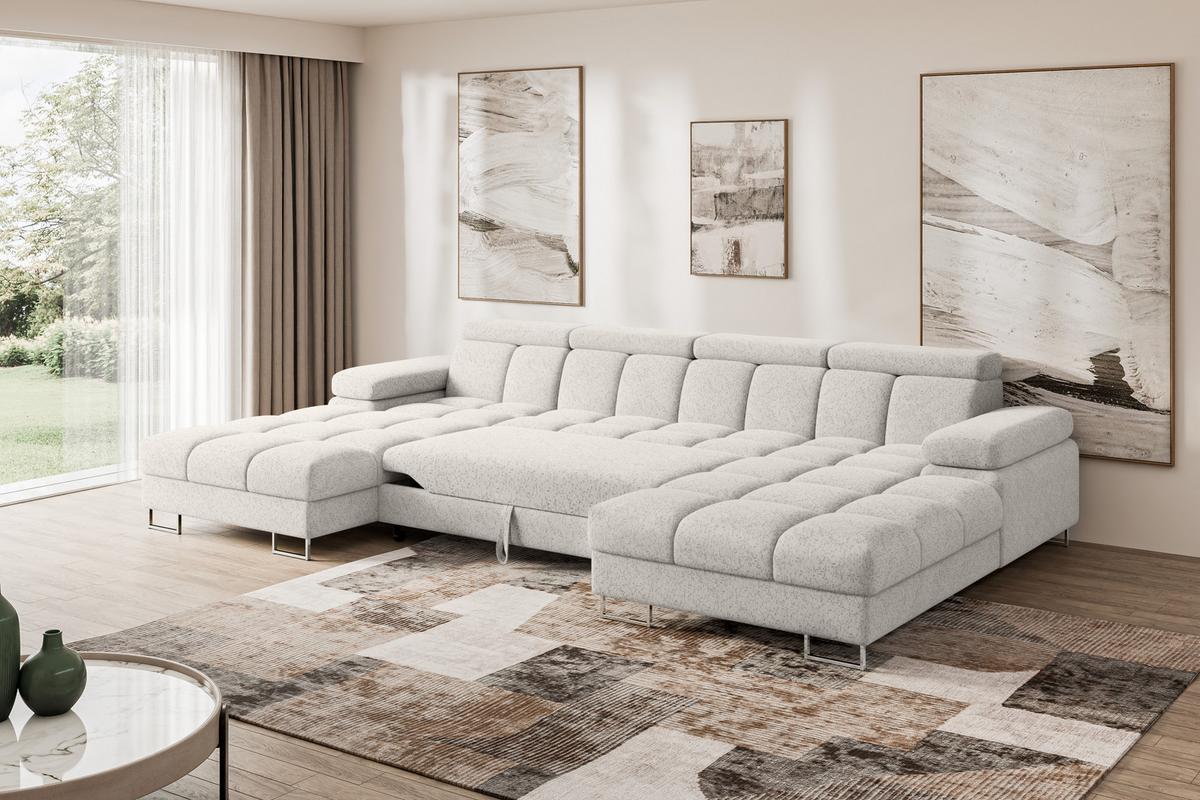 WOHNLANDSCHAFT mit Schlaffunktion und Bettkasten COMA U2 345x203x79 Hellgrau Velours - Hellgrau, Holzwerkstoff/Textil (345/79/203cm) - ALTDECOR