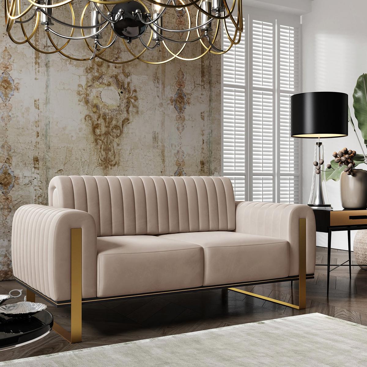 SOFA Parissa 164 cm - Ecru/Goldfarben, Textil/Metall (164/79/92cm) - Selsey