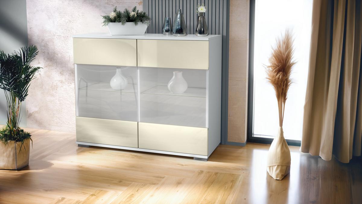 KOMMODE Bari Creme Hochglanz - Creme, Holzwerkstoff (92.5/75.5/35cm) - Vladon