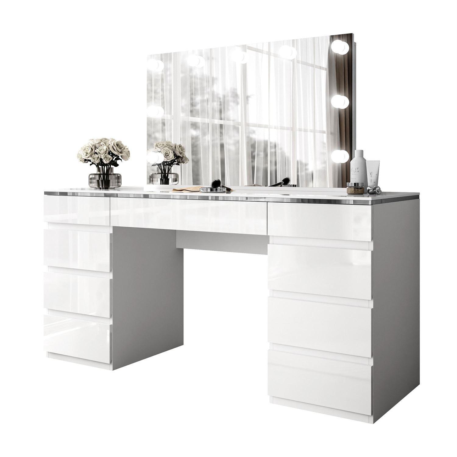 SCHMINKTISCH AURORA DOUBLE SILVER, weiß glänzend - Silberfarben/Weiß, Holzwerkstoff (156.8/79.2/55cm) - Lookway