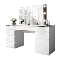 SCHMINKTISCH AURORA DOUBLE SILVER, weiß glänzend - Silberfarben/Weiß, Holzwerkstoff (156.8/79.2/55cm) - Lookway