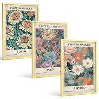 BILDER SET 3er Set - 40x60 cm Goldrahmen - Blumenposter Tokio Paris London - Goldfarben, Kunststoff (40/60cm) - TULUP