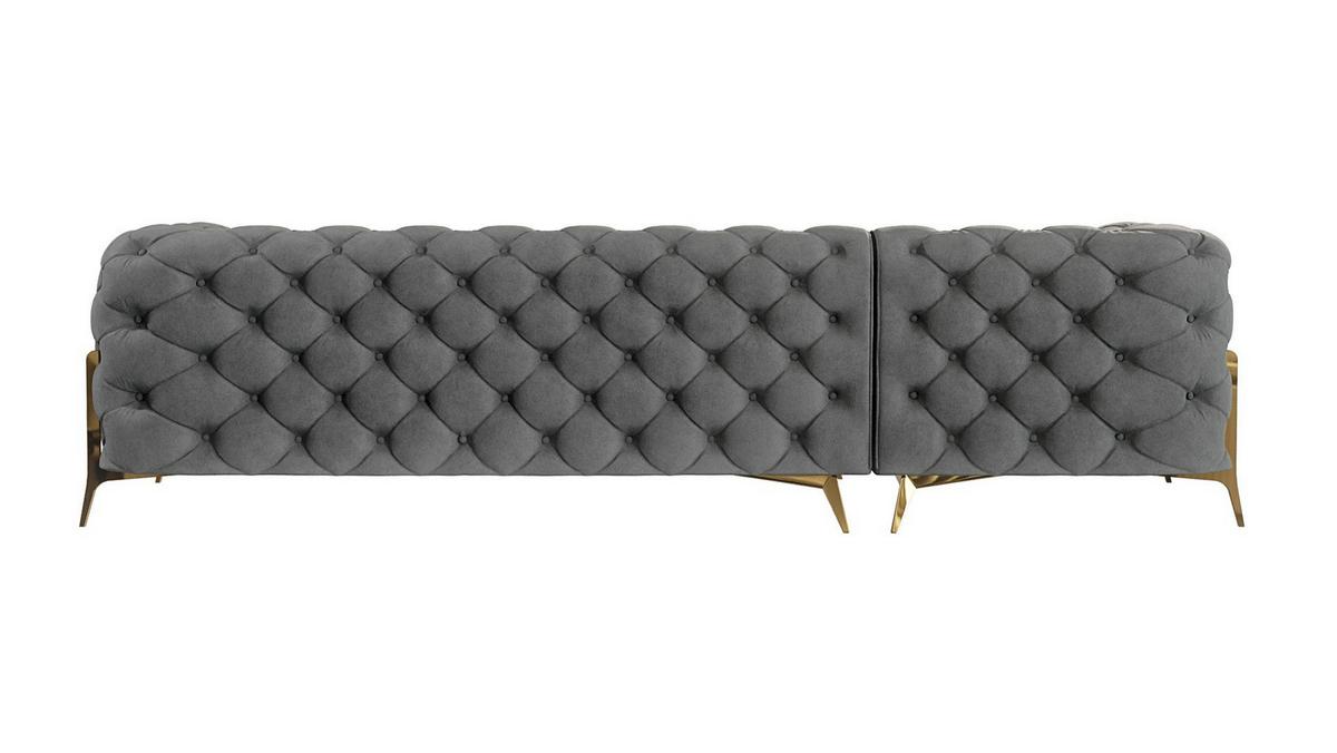 ECKSOFA Chesterfield Lexi Grau Samt, Ottomane links - Goldfarben/Grau, Holz/Textil (305/200cm) - S-Style Möbel